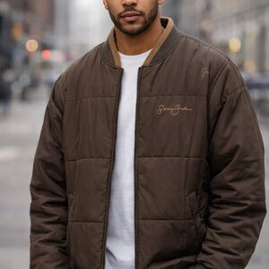 Sean John Men's Chocolate Earth Tone Bomber Jacket 2XL